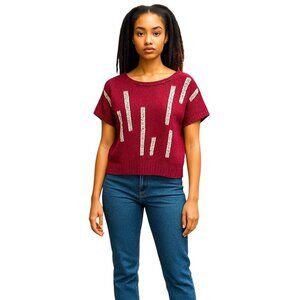 Vintage 80s Pink Stretch Knit Oversized Short Sleeve Tee Women's Size M/L